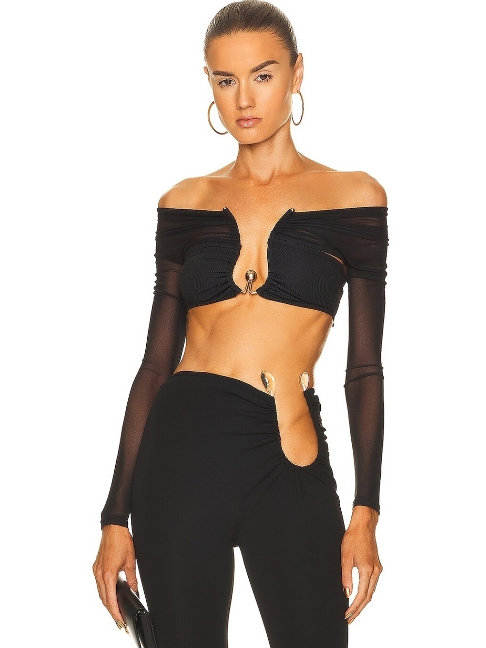 Christopher Esber Polar Orbit Ruched Shawl Crop Top Black US2